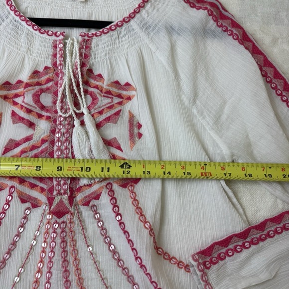 Sundance Embroidered White Boho Top Size M Cottage Cotton Flowy Sparkle Festival - Picture 5 of 8